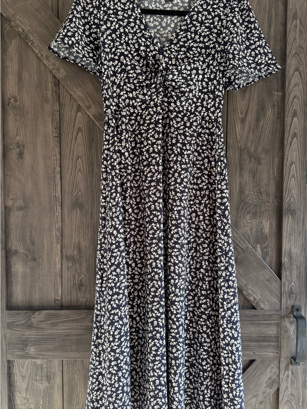 SHEIN Black Floral Midi Dress with White Ditsy Print